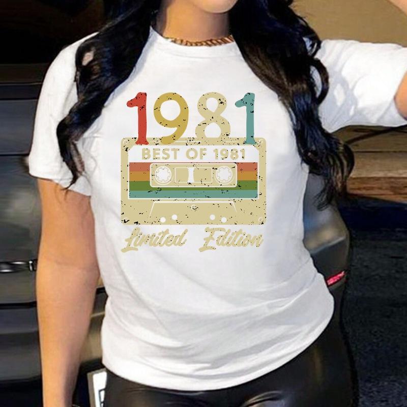 Women's 1981 Cassette Printed Loose Round Neck Short Sleeved T-shirt for Women Shirt