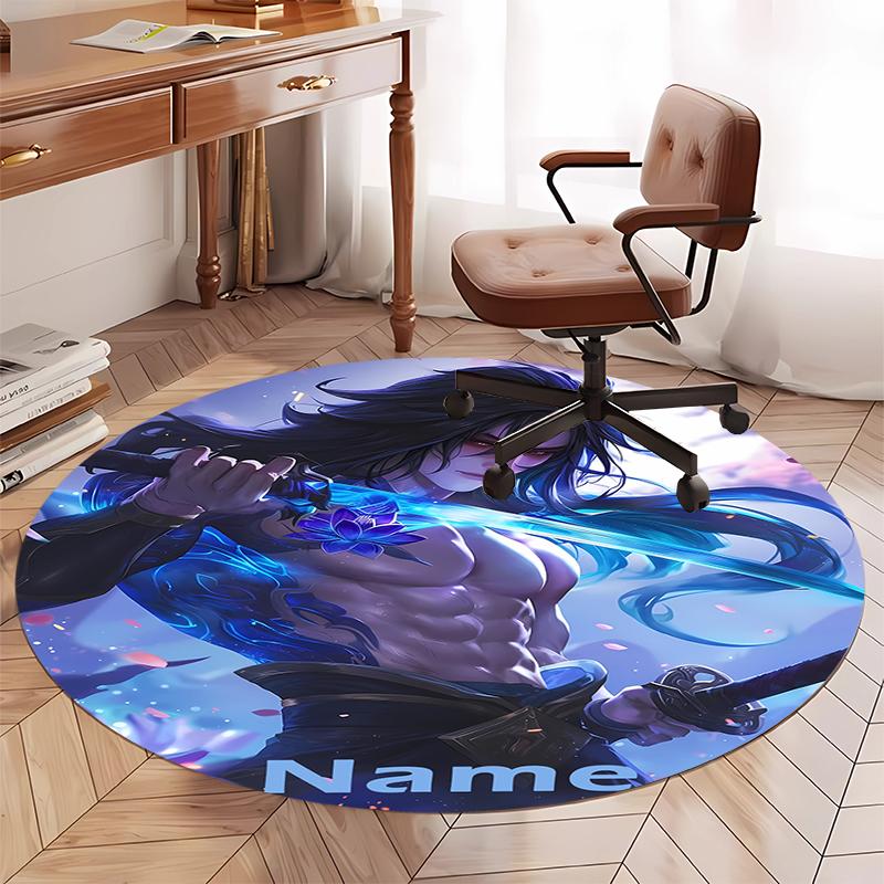 Custom Name League of Legends Printed Round Rug Carpet Chair Rug Area Rug Entryway Doormats,for Office Chair Living Room Bedroom Kitchen Room.
