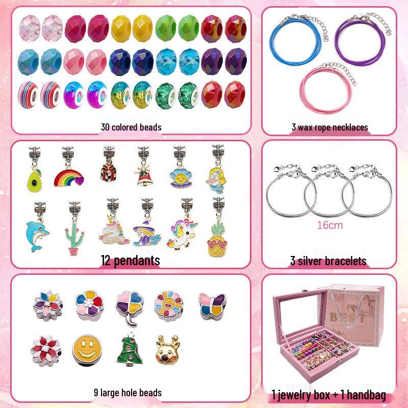 66-Piece Purple Nine-Grid DIY Jewelry Box Set - Children's Handmade Bead Bracelet Kit & Gift Box