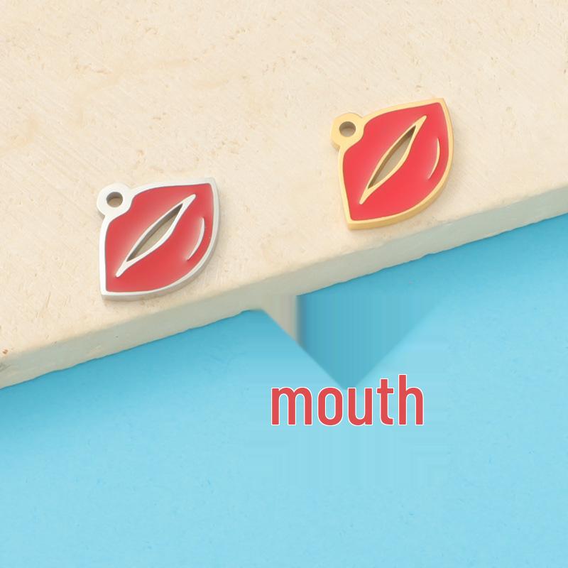 Trendy Mirror Titanium Steel Red Lips Pendant for DIY Necklace & Bracelet