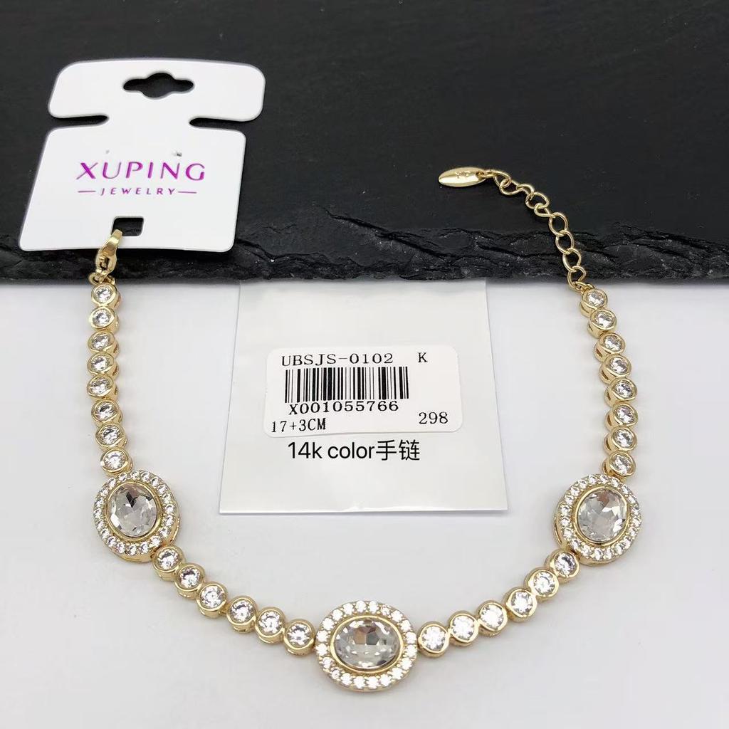 XUPING Jewelry Iced Out Synthetic CZ Colorful Gemstone Artificial Stone Clasp Gold Color Plated Pink Women Heart Tennis Bracelet