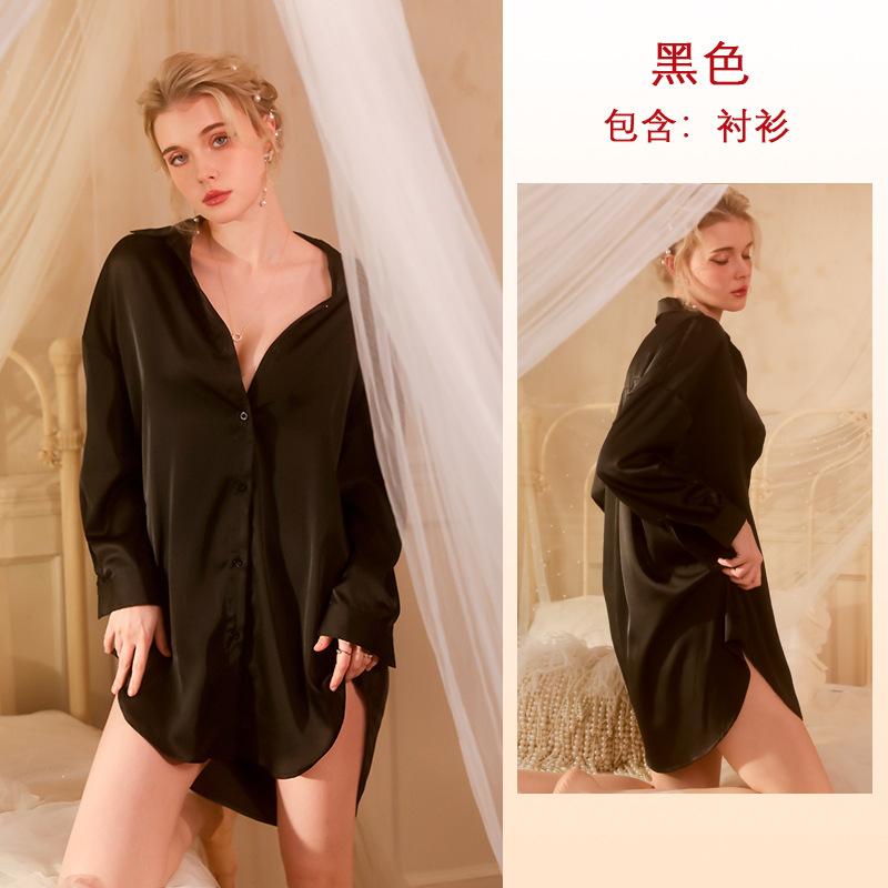 Fei Yun Summer Boyfriend Style Shirt Pajamas Women's Pure Desire To Seduce Sexy Pajamas Ice Silk Loungewear Can Be Worn Outside 111