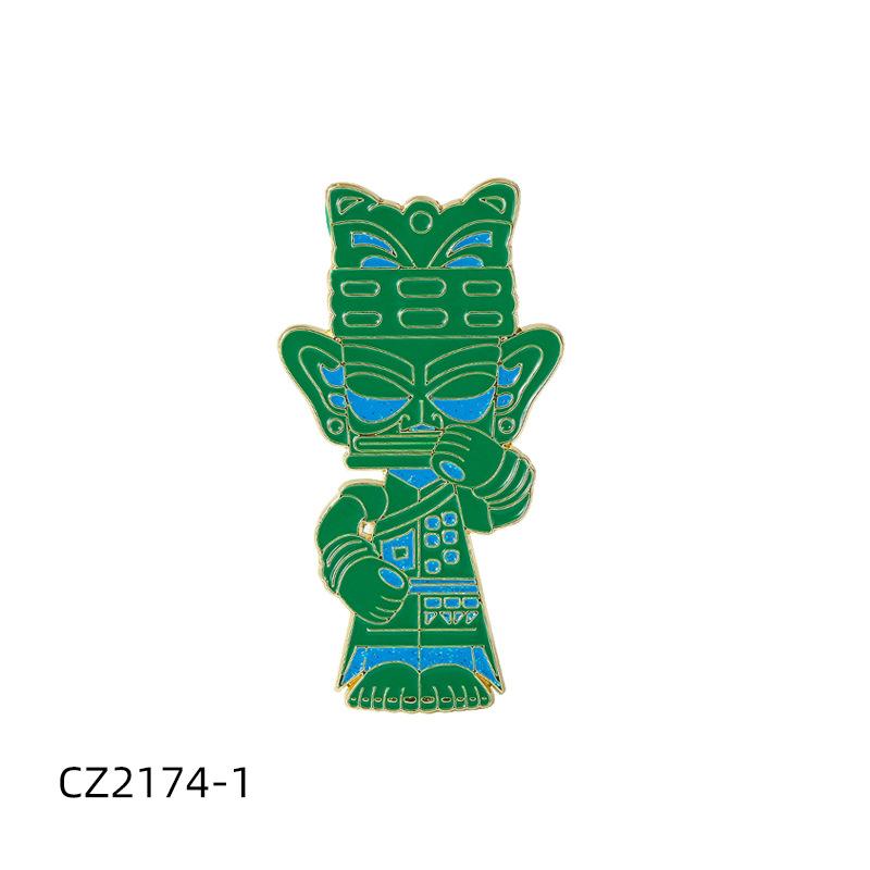 Sanxingdui Cultural Relic Metal Brooch Gold Mask Bronze Standing Figure Cultural Creative Enamel Badge Souvenir Decorative Pin for Backpack Clothes