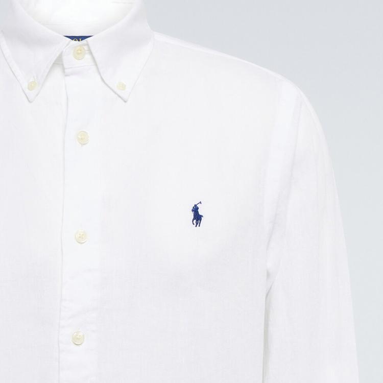 Polo Ralph Lauren Solid Color Pony Embroidered Polo Collar Single-Breasted Long Sleeve Shirt Men Shirts White 710634467-008