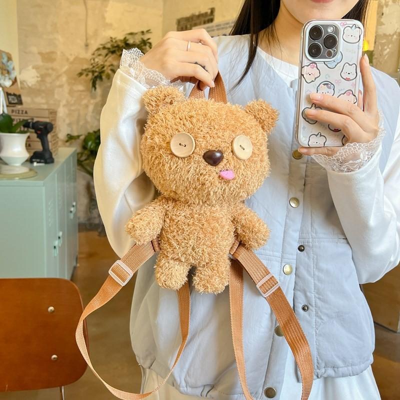 Plush Bear Itabag Backpack For Women With Zipper Closure And Inner Pocket For Daily Use
