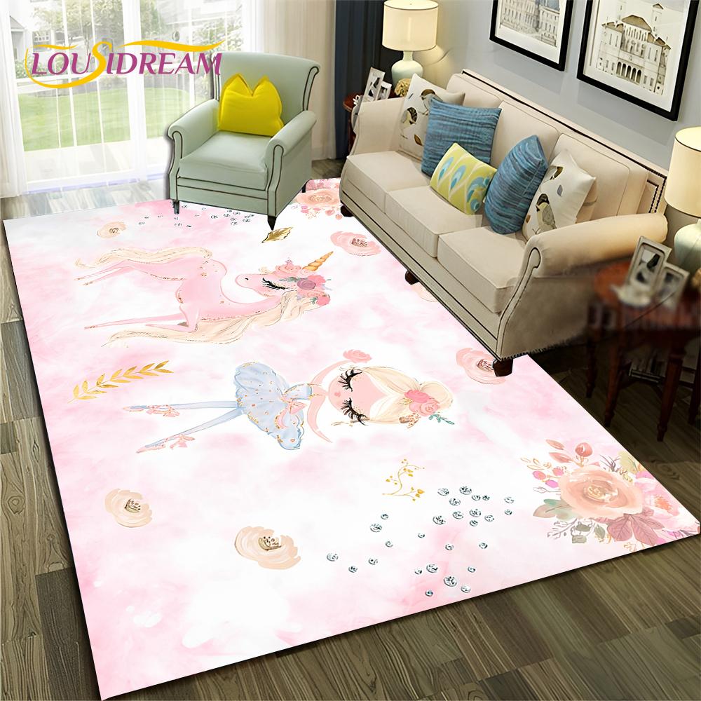 Cartoon Dream Ballet Girl Ballerina Swan Carpet Rug for Home Living Room Bedroom Sofa Doormat Decor,kids Area Rug Non-slip Mat