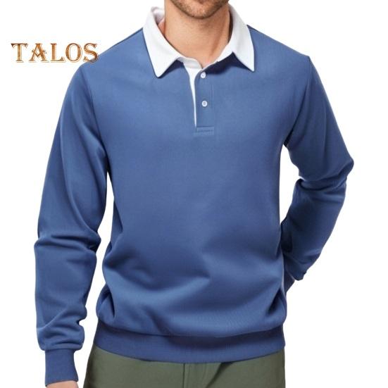 

Мужской весенне-осенний топ с отложным воротником, свободный однотонный длинный рукав, застегивающийся на пуговицы, повседневный свитер для поездок на работу 2XL синий