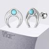 Vnox Edelstahl Mond Türkis Ohrstecker, Hypoallergener Piercing Schmuck mit Echtem Stein, Langlebige Ohrringe für Herren