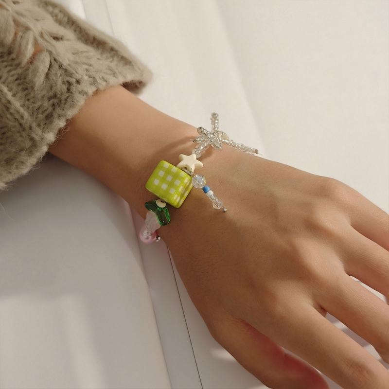 Vibranting Candy Bead Bracelet with Bowknot Accent Accessory for Teens and Children Seeking Fashion and Individuality