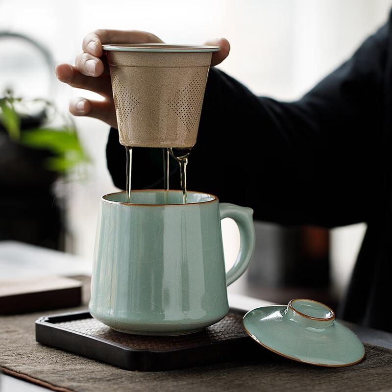 TANGFENG Li Guilian Ru Kiln Tea Cup, High-End Office Cup, Tea-Water Separation Cup, Water Cup, Tea Set Gift, Holiday Companion Gift