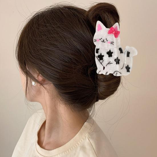 Hair Clip Cartoon Cat Shape Acetic Acid Back Head Hair Claw Anti-slip Teeth Lightweight