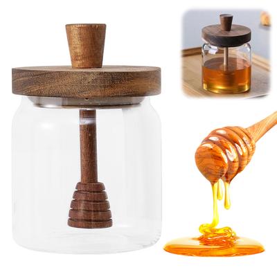 Glass Storage Bottles with Dipper Lid Honey Jars Wide Mouth Honey Containers Syrup Dispenser for Storing Honey and Syrup