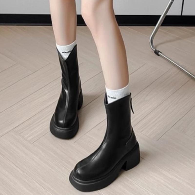 Women High Heels Ankle Boots Winter Chunky Heeled Shoes Pumps 2025 New Trend Goth Woman Casual Chelsea Short Botas Mujer