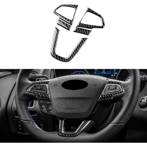 Real Carbon Fiber Steering Wheel, Button Chin Frame Covers for Ford Focus RS/ST/SE/ECO Boost (2015-2018), Decor Stickers Kit Interior Car