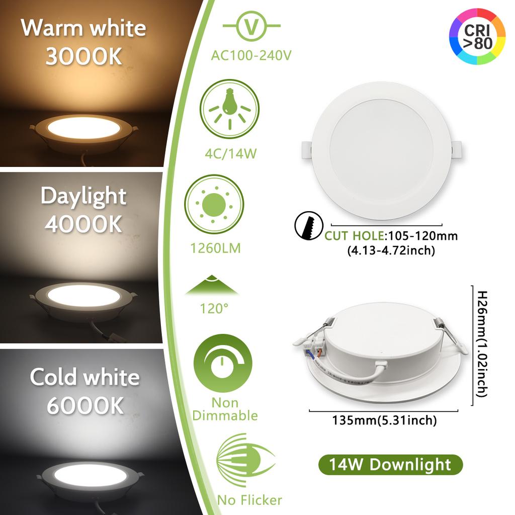 40PCS 100V-240V Recessed Ultra-thin LED Downlight Ceiling Lamp Warm Natural Lighting 3000K 6000KSupermarket 6W 10W 14W 17W 24W