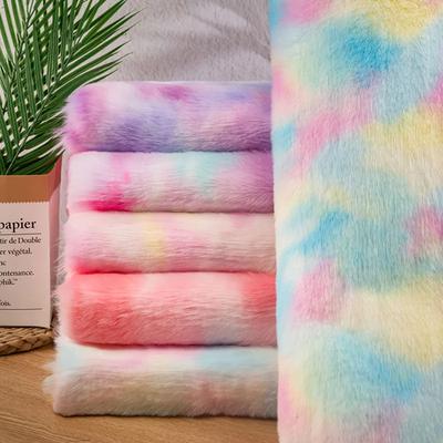 50x180cm Imitation Otter Rabbit Hair Thickened Fabric Tie Dyed Plush Fabric Gradient Rainbow Rabbit Hair Fur Coat DIY Fabric