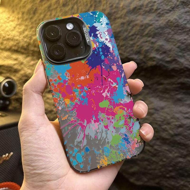 Tide Cool Ink Splashing Graffiti Suitable for Apple 16 Mobile Phone Case 14promax Cartoon iPhone15 Matte Anti-drop 11xr