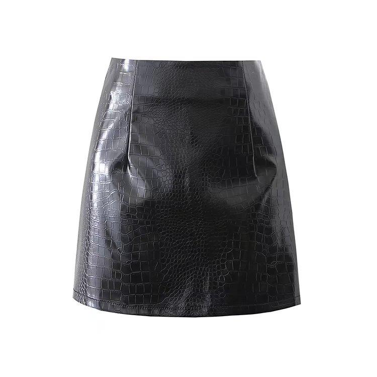 

Женская мини-юбка YPFF из блестящей черной искусственной кожи с завышенной талией и узором под крокодила S чёрный