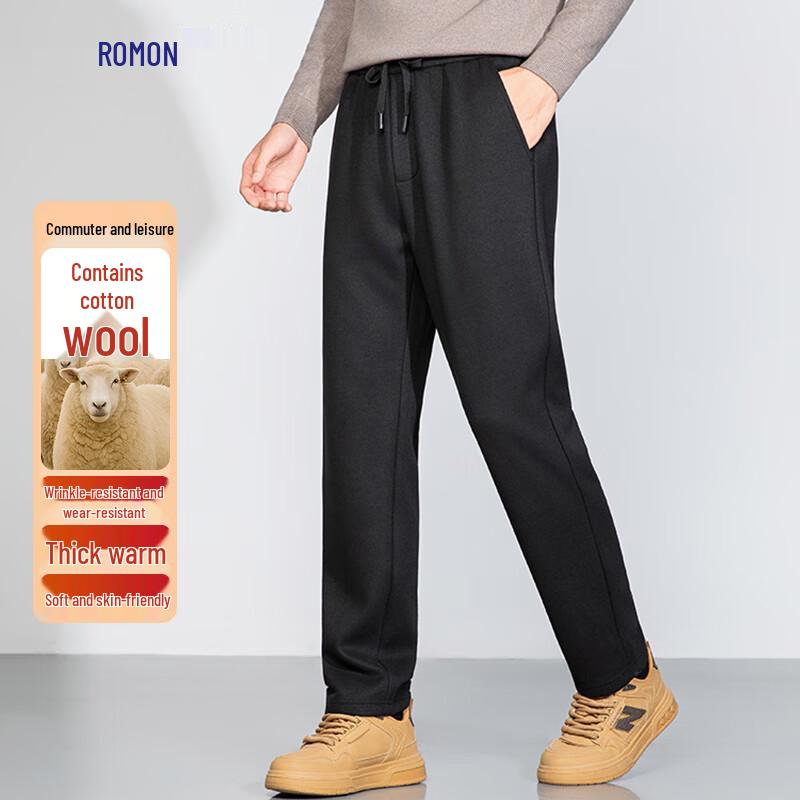 ROMON Men's Autumn/Winter Wool Blend Casual Straight-Leg Pants