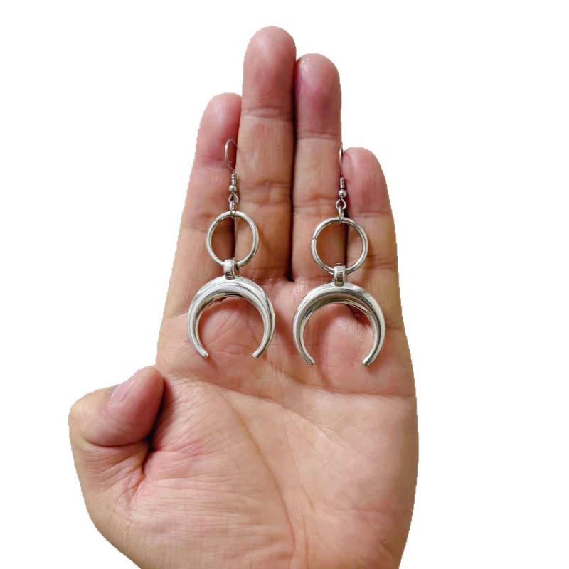 Retro Moon Harajuku Hip Hop Stainless Steel Earrings - European & American Fashion Style