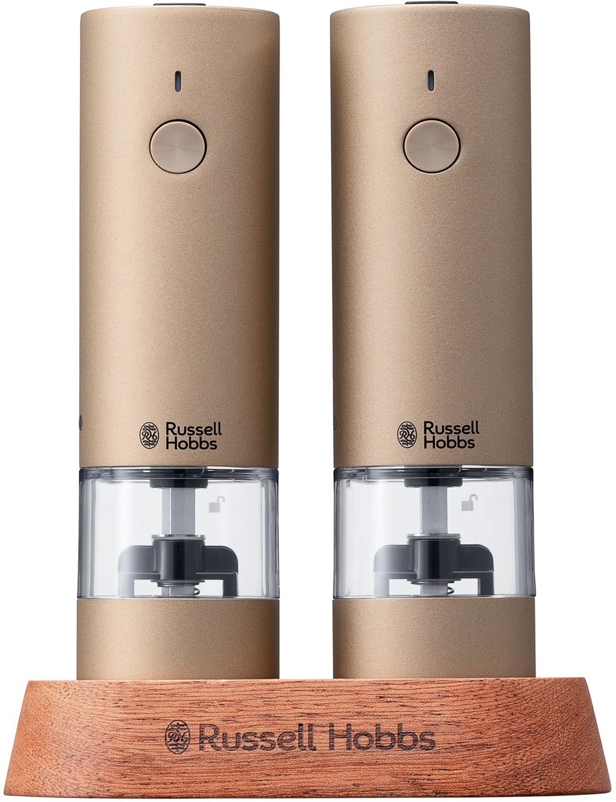 

Russell Hobbs Rechargeable Salt & Pepper Mill, Adjustable Coarseness, Mini, Brown Gold, 7942JP-BG