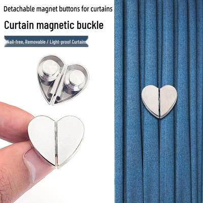 Herzförmiger Magnetischer Vorhanghalter - Abnehmbar, Nagelfrei, Lichtblockierender Metall-Befestigungsknopf