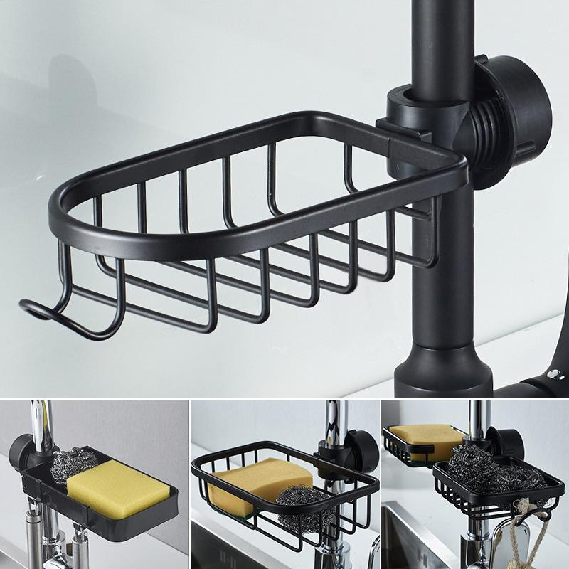 Space Aluminum Sink Organizer: Kitchen Faucet Rack & Sponge Drain Basket
