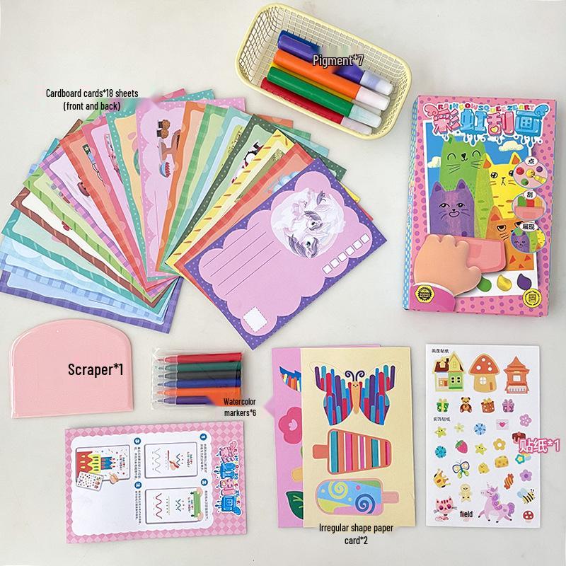 Creative Handmade Rainbow Scratch Art Set for Kindergarten - Educational Graffiti Painting Toys