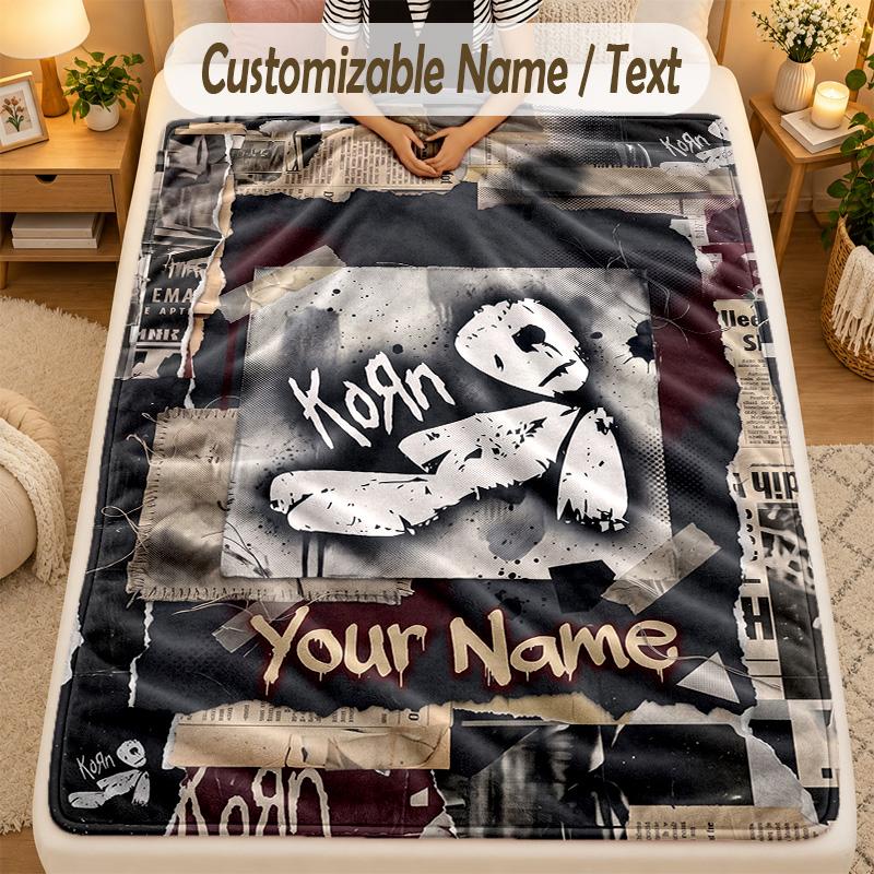 Flannel BlanketKorn Custom Name Text Personalized Soft Warm Throw Blanket Home Decor Gift