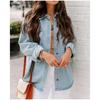 Women's Loose Long Sleeve Denim Jacket Shirt Casual Button-down with Pockets Versatile Denim Top for Women European American Size