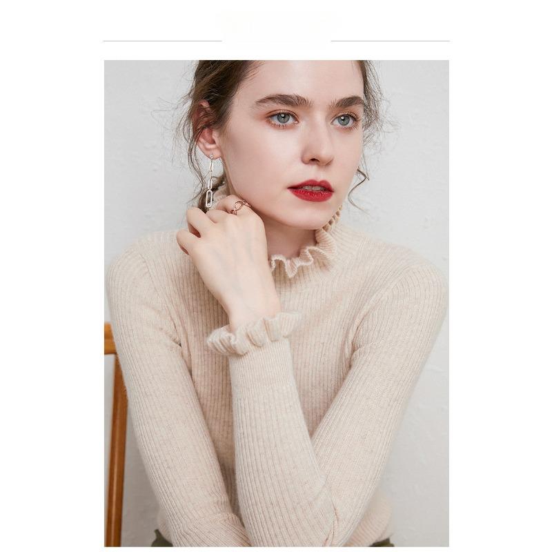 Ruffles Half High Neck Sweater Knitted Pullover Women's Long Sleeved Lace Long Sleeves Bottoming Shirt Commute Simple Casual Knitwear Autumn