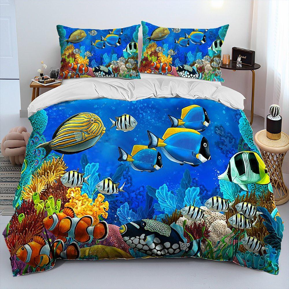 

Three-Piece 3D Digital Printing Underwater World Sea Turtle Dolphin Animal Quilt Cover Bedding 173 * 218