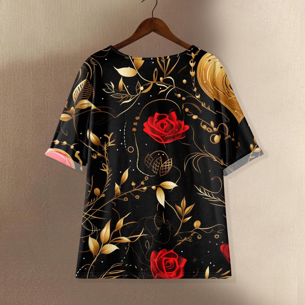 Damers Alla hjärtans dag Tryckt Casual Mellanärmad Rundhals Bomull och Linne Topp