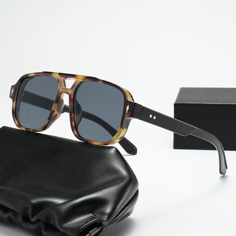 New Retro Double Bridge Square Sunglasses Women Men Fashion Luxury Rivets UV400 Sun Glasses Trending Shades Eyewear