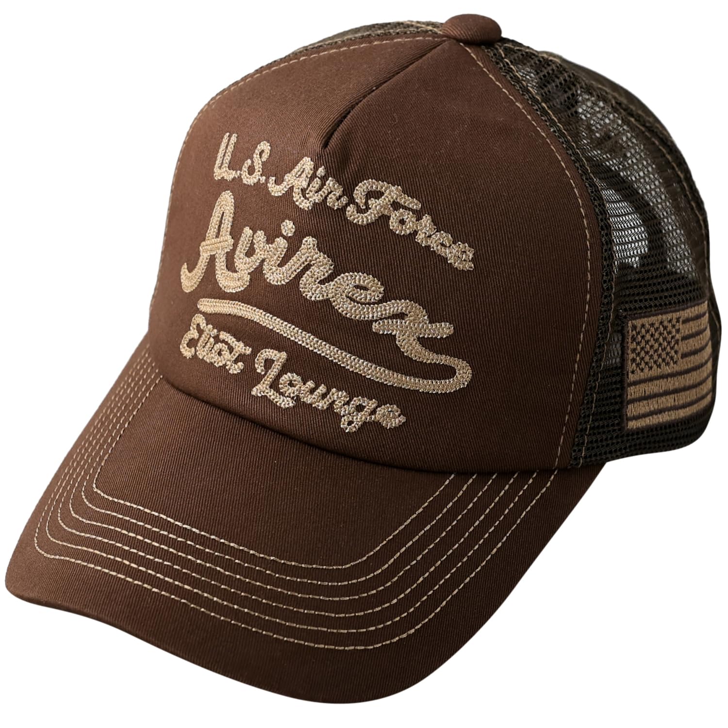 

AVIREX Cap Embroidery Felt Chain Stitch Mesh Cap Hat Men s MA-1 Military Cap American Casual Summer Baseball Cap Logo (JP, Alphabet, Free Size, ELIOT