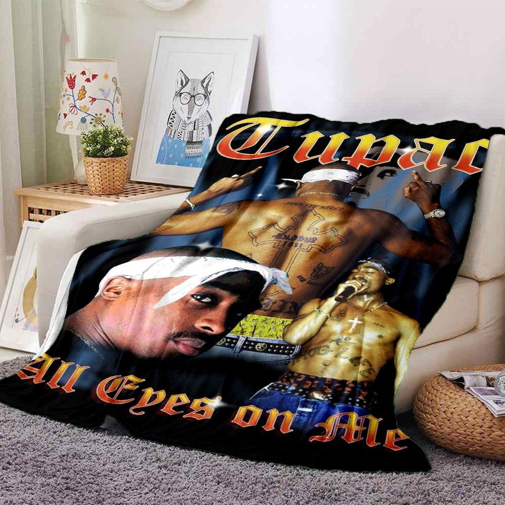 1pc 2PacHip Hop Blanket Soft Lightweight All Season Multi Purpose Throw for Sofa, Bed, Office & Picnics, French Style with Iconic Album Art & Quotes