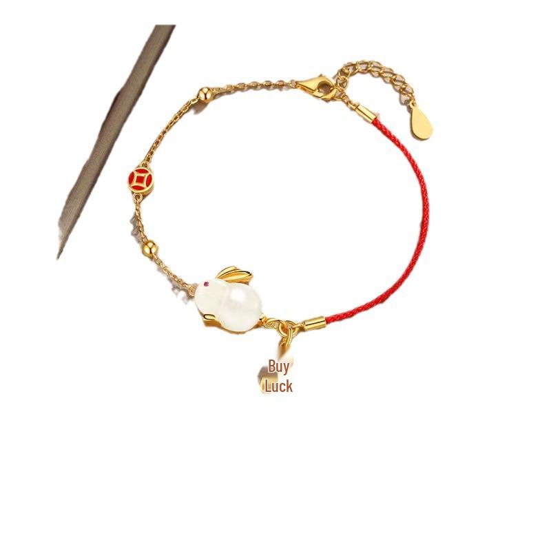 Women's Jade Rabbit Red String Bracelet - Simple Hand Jewelry, Christmas, Benming Year, Birthday Gift for Girlfriend