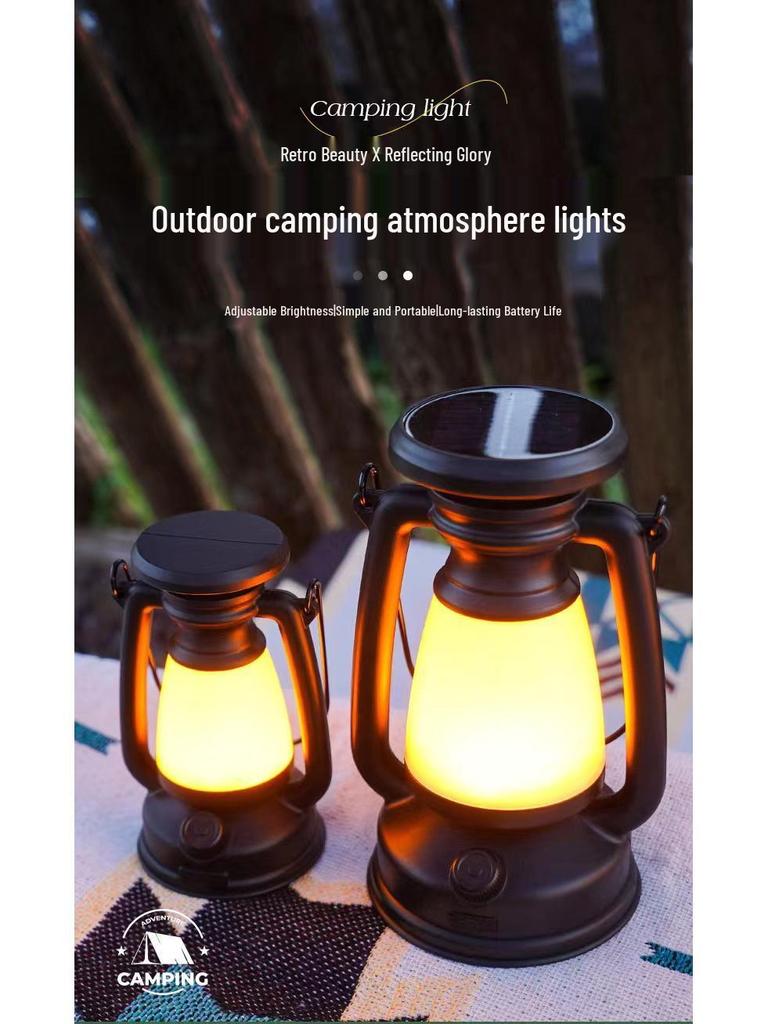 Retro Three-Color Dimmable LED Solar Hanging Light for Outdoor Camping