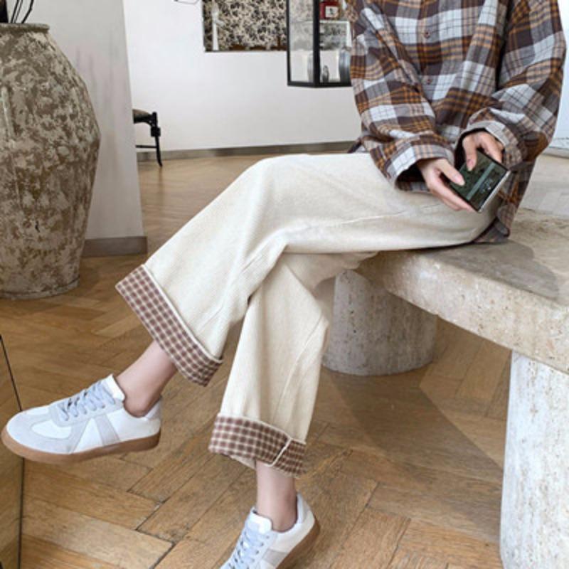 

Вельветовые брюки для женщин на осень и зиму, новый стиль для студентов, корейские свободные брюки с высокой талией и широкими штанинами, а также утолщенные повседневные брюки из бархата L