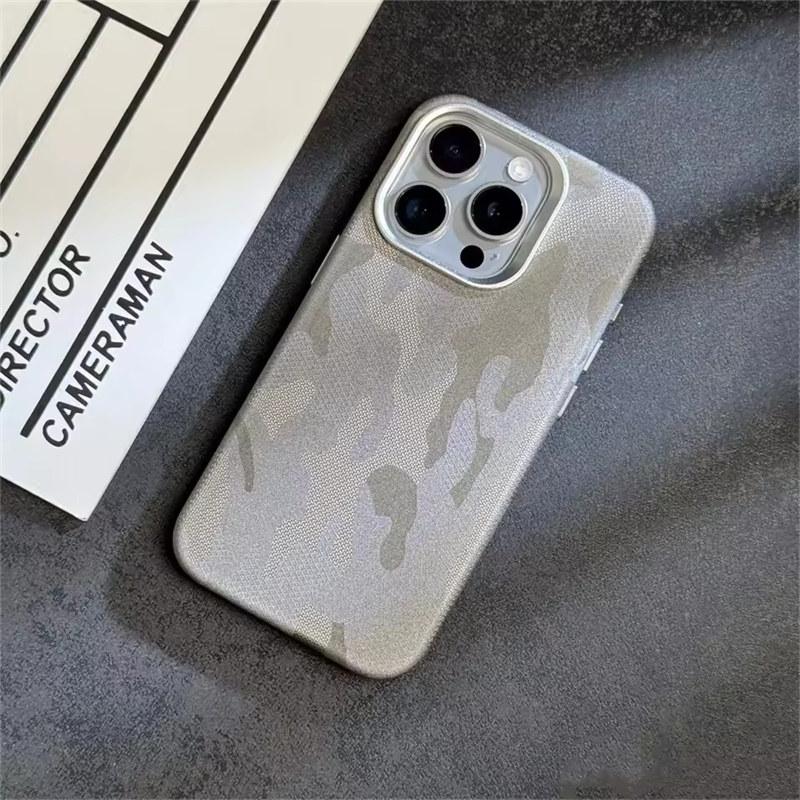 Luxusní maskovací kožený nárazuvzdorný magnetický kryt Armor pro iPhone 16 Pro 15 14 13 12 Pro Max MagSafe Wireless Charge Cover