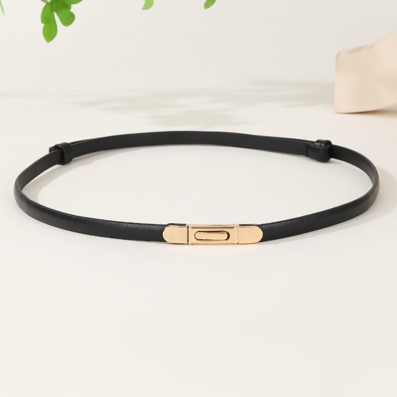 Fashionable Hook-Closure Patent Leather Slim Waist Belt for Women  Simple Double-Buckle Decorative Versatile Trouser Belts