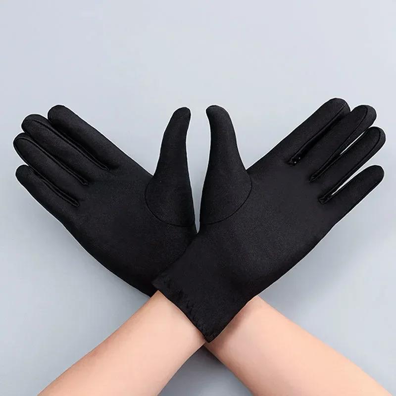 Mode Sommer Spandex Handschuhe Damen Herren Sexy Fäustlinge Sonnenschutz Weiß Schwarz Etikette Dünn Kurz Dehnbar Elegant Tanzhandschuhe
