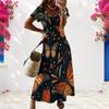 Women Plus Size V Neck Short Sleeve Butterfly Floral Printed Straight Maxi Dress