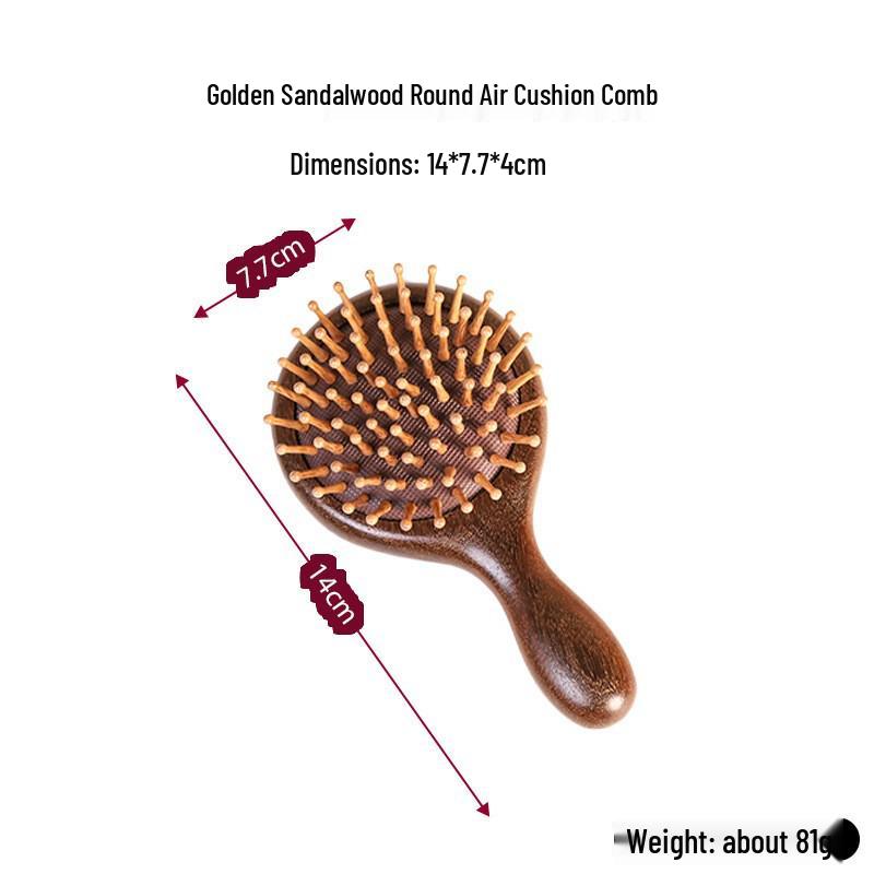  Pettine Massaggiante con Cuscinetto d'Aria in Sandalo Dorato - Pettine Retrò in Legno Massiccio per Capelli Lunghi da Donna