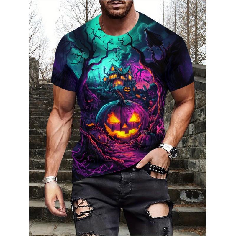 2025 European and American Summer New Men's T-shirt Geometric 3D Printing Casual Short Sleeve Bear Printing