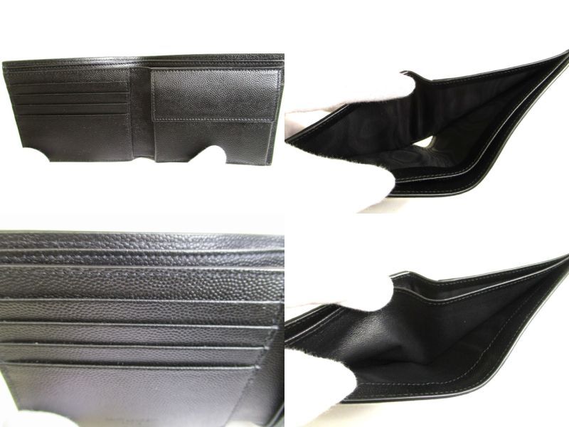 Portafoglio compatto bifold in pelle nera Saint Laurent Paris YSL autentico #9784 ricondizionato