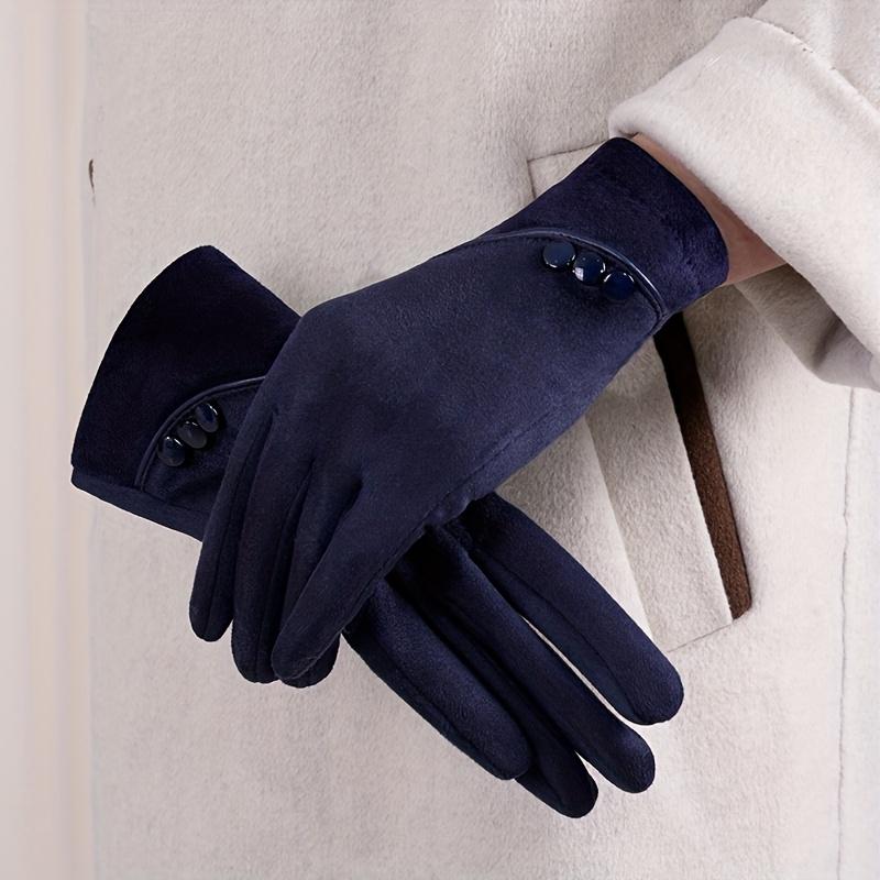 Women's Winter Touchscreen Gloves - Thickened Windproof Cold-Proof Hand Warmers with 3-Button Wrist Closure, Fingers for Smartphone Use