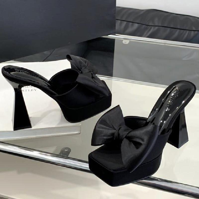Fashion Elegant Bow Square Toe Women Sandals Summer Open Toe Square Heel Women High Heels Fashion Comfortable Super High Heel Dress Shoe