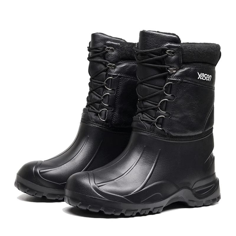 Men's Fishing Winter Thickened Padded Waterproof Comfortable Warm Lightweight Hiking Waterproof Non-slip Thick Sole Cushioning Snow Boots