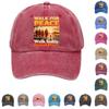 Washed Cotton Baseball Cap with Printed Distressed Soft Top Denim Hat, Vintage Hat